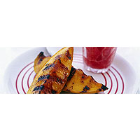 Grilled mango cheeks with strawberry daiquiri granita