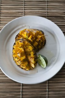 Grilled mango with lime, salt, and ancho powder
