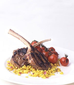 Grilled marinated lamb chops with balsamic cherry tomatoes