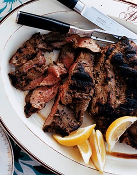 Grilled marinated leg of lamb