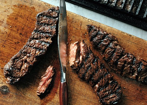 Grilled marinated sirloin flap steaks