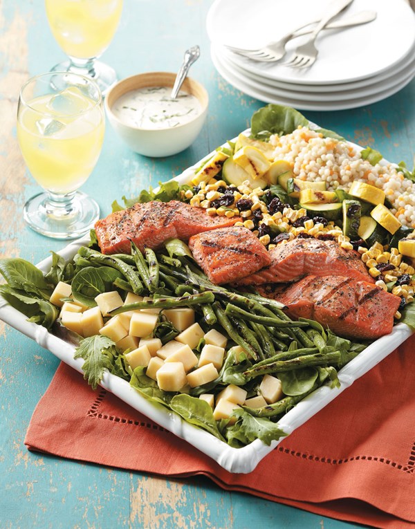 Grilled market salad with salmon
