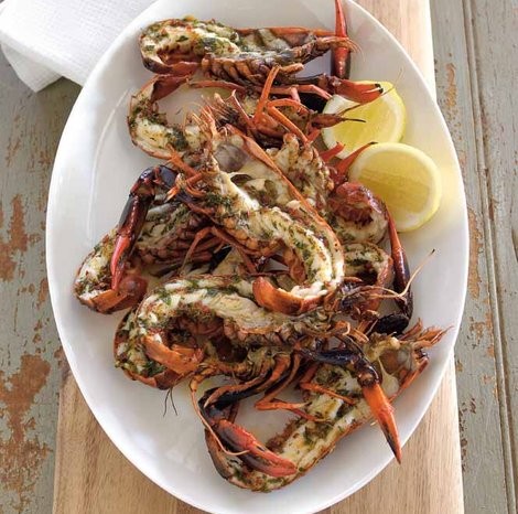 Grilled marron with chilli, rosemary and lemon butter