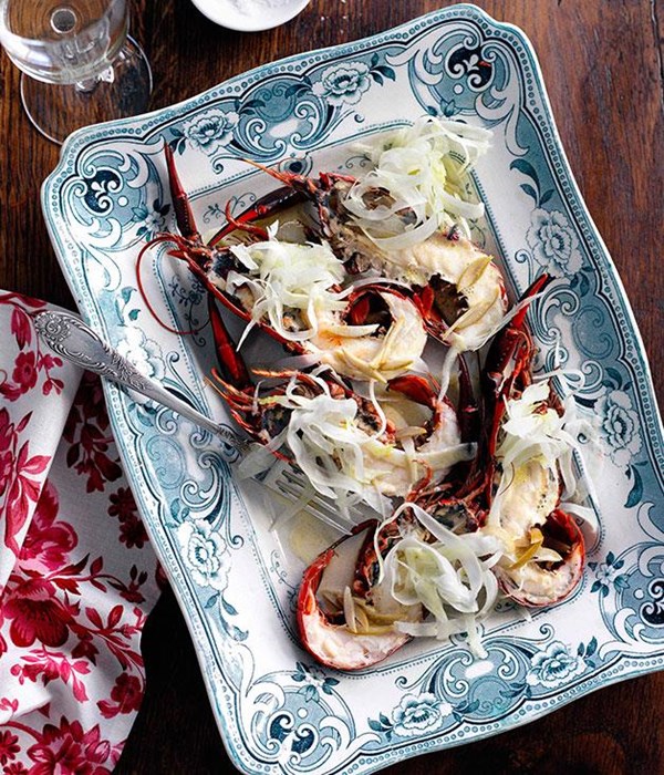 Grilled marron with fennel salad and green olive and vanilla velouté 