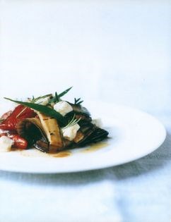 Grilled Mediterranean vegetable salad with goat's cheese