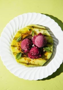 Grilled melon w/ grape sherbet + candied fennel seeds