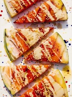 Grilled melon w/ tahini, chili oil + sesame seeds