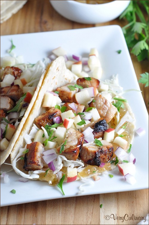 Grilled mesquite pork tacos with apple glaze