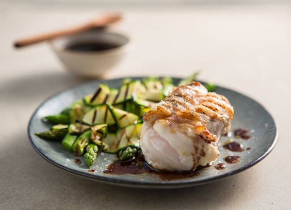 Grilled monkfish with red wine sauce