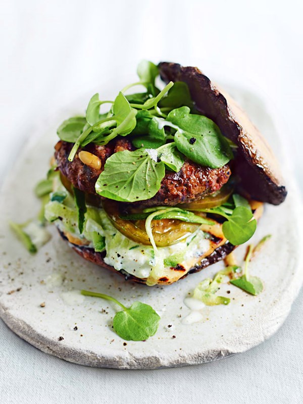 Grilled mushroom and beef burger