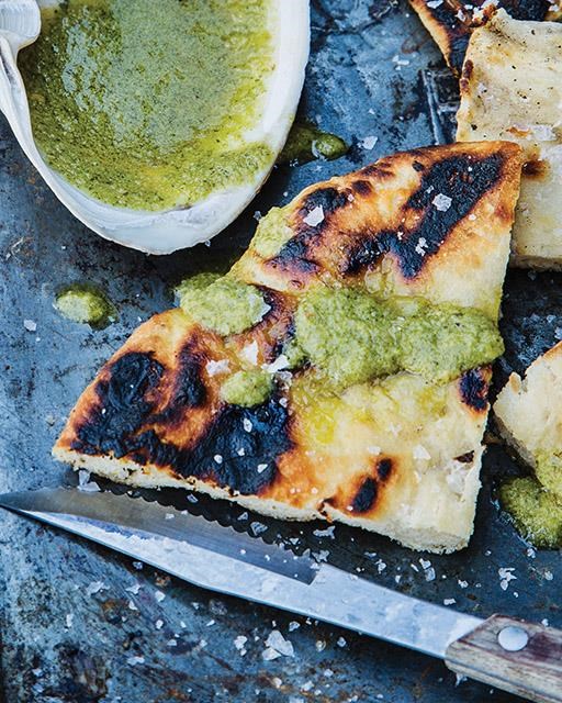 Grilled naked pizza with cilantro/lime oil