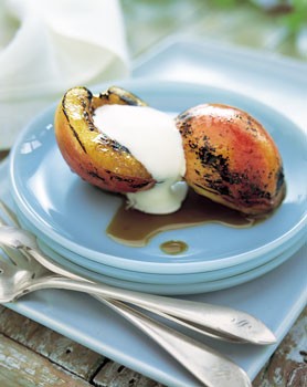 Grilled nectarines with honey-balsamic glaze