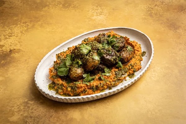 Grilled new potatoes with charred jalapeño green ajika