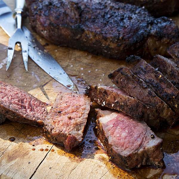 Grilled New York strip steaks