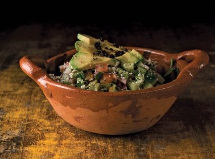 Grilled nopales salad with cracked black pepper oil (Nopales con aceite de pimienta negra)
