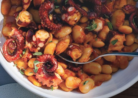 Grilled octopus with gigante beans and oregano