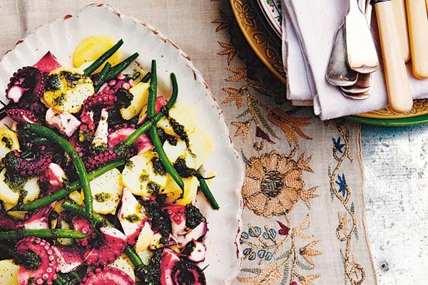 Grilled octopus with potatoes and fagiolini bean pesto