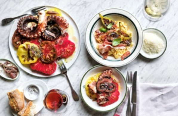 Grilled octopus with tomato, wild oregano, red wine vinegar and anchovies
