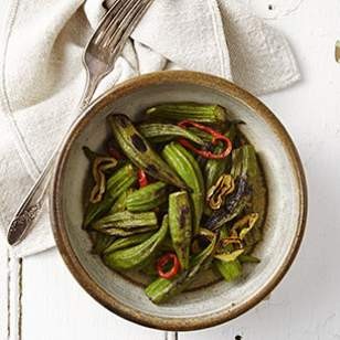 Grilled okra & hot peppers