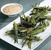 Grilled okra with smoked paprika-shallot dip