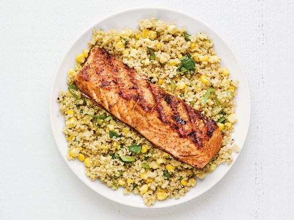 Grilled Old Bay salmon with corn quinoa