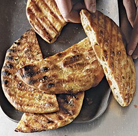 Grilled olive-orange-fennel flatbread