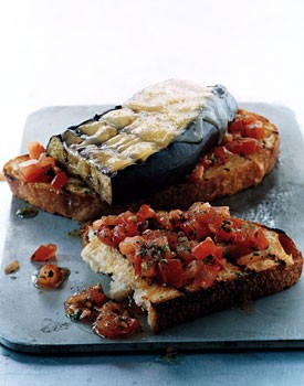 Grilled open-face eggplant and smoked-Gouda sandwiches
