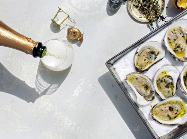 Grilled oysters on a bed of salt