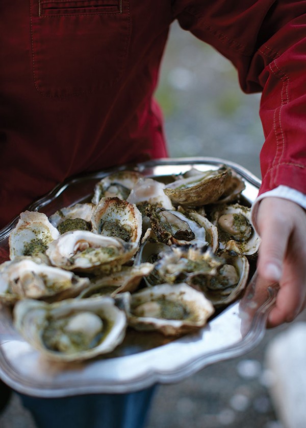 Grilled oysters, snail butter