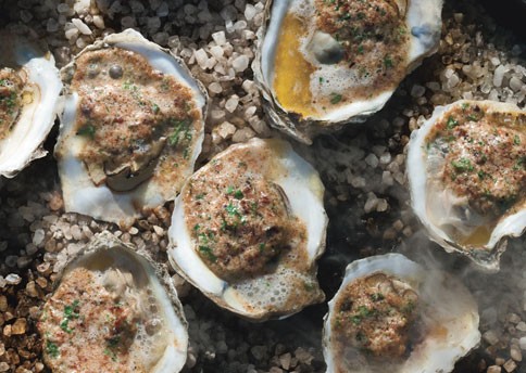 Grilled oysters with bacon and cayenne butter