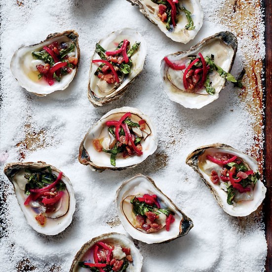 Grilled oysters with bacon vinaigrette