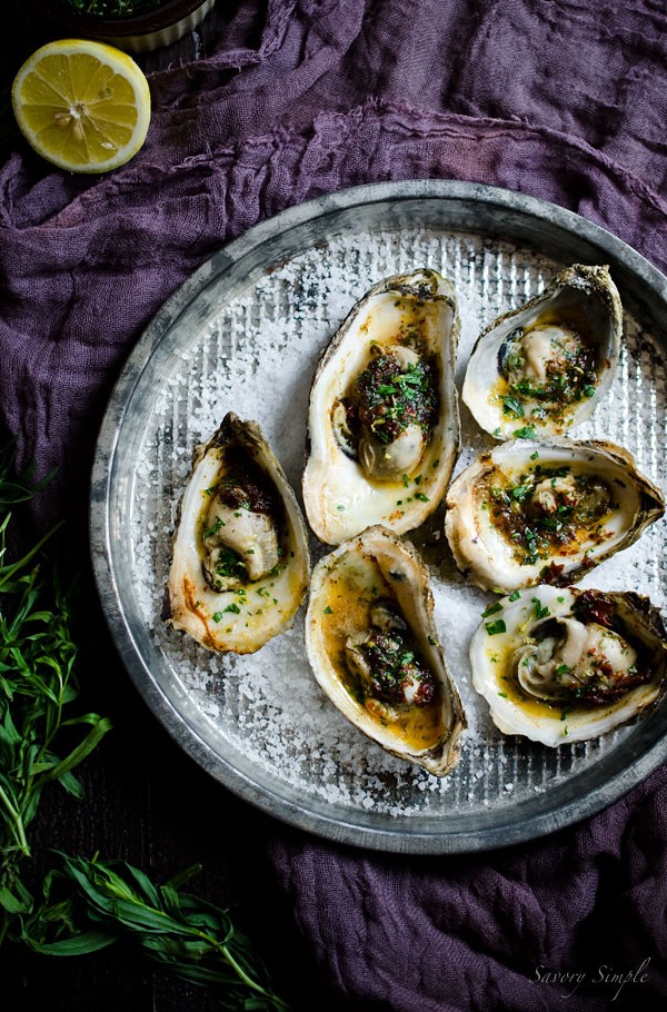 Grilled oysters with chipotle-tarragon butter and gremolata