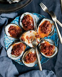Grilled oysters with chorizo butter