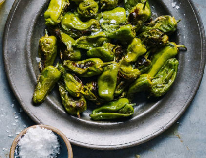 Grilled Padrón peppers with sherry