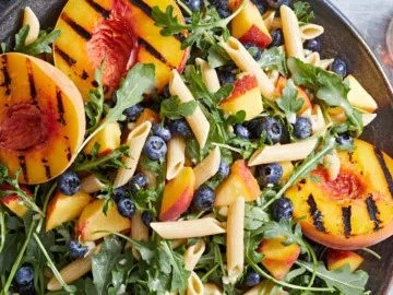 Grilled peach and blueberry pasta salad 