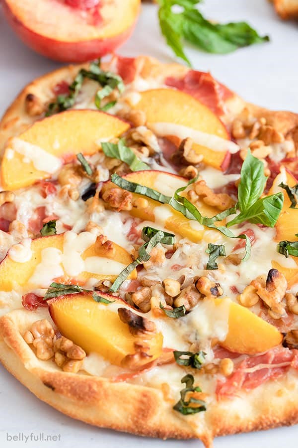 Grilled peach and coppa pizza