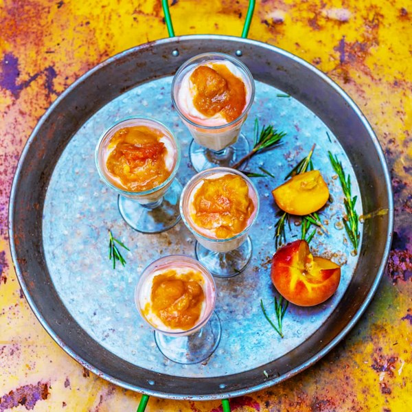 Grilled peach and rosemary fool