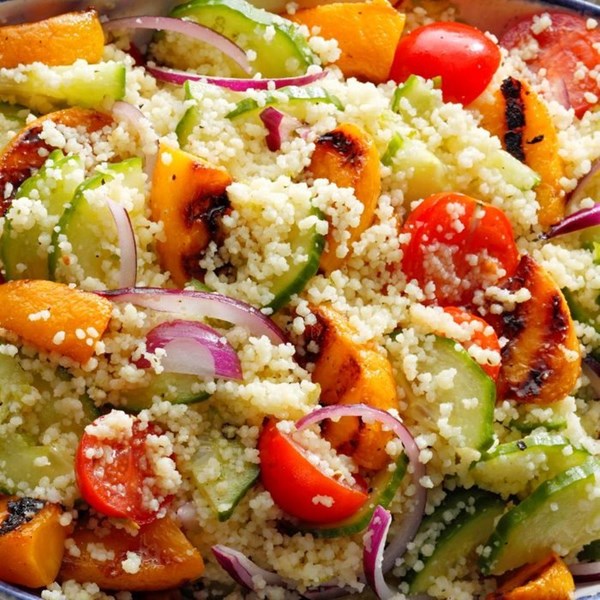 Grilled peach couscous salad