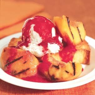Grilled peach Melba