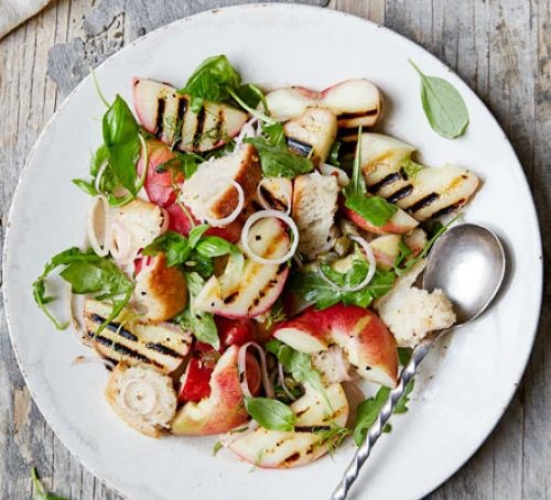 Grilled peach panzanella