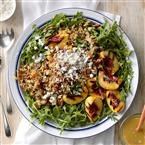 Grilled peach, rice & arugula salad 