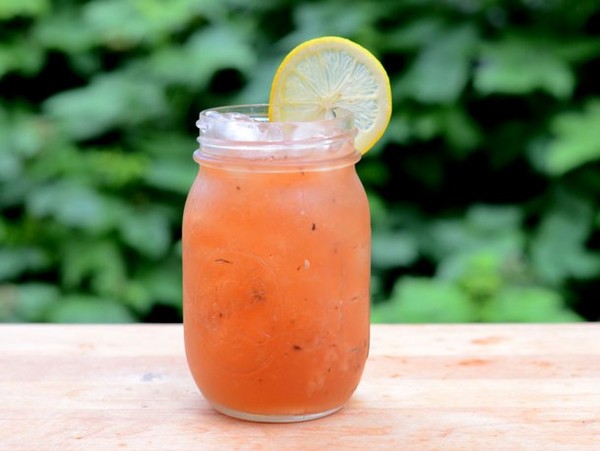 Grilled peach whiskey sour