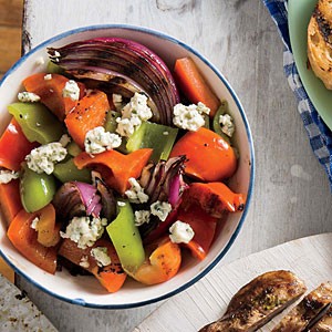 Grilled pepper, onion, and blue cheese salad