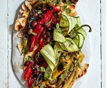 Grilled peppers and flatbread salad