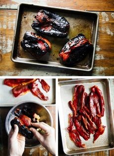 Grilled peppers with eggplant and tomato over couscous