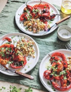 Grilled peppers with herby corn salsa