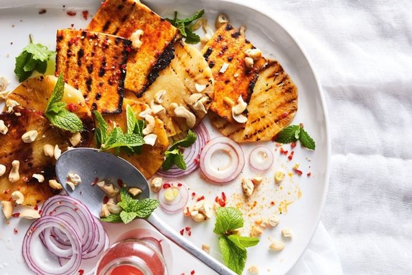 Grilled pineapple & tofu with kombucha dressing