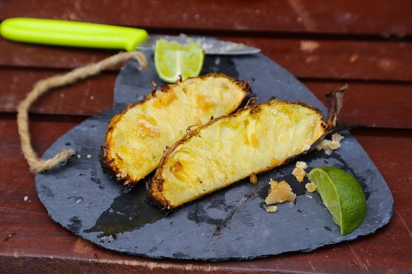Grilled pineapple spears with lime and palm sugar