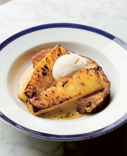 Grilled pineapple with chilli syrup and coconut ice cream