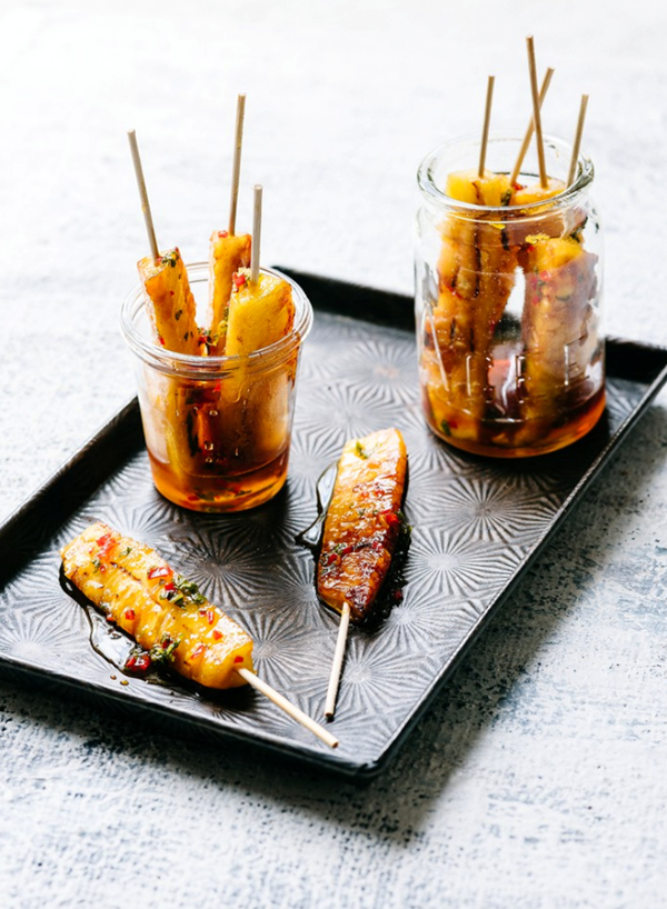 Grilled pineapple with rum, orange and chilli syrup 